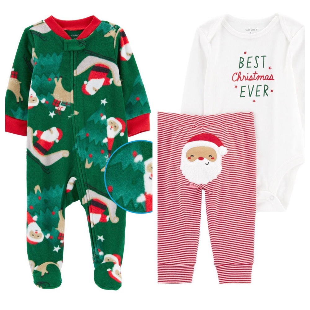 NWT Carters Baby 3pc Christmas Lot Long Sleeve Bodysuit, Pants & Sleeper NB